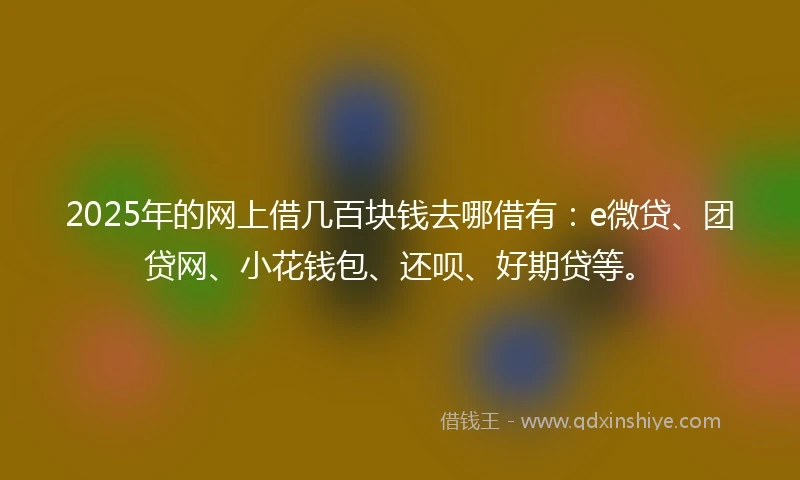 2025年的网上借几百块钱去哪借有：e微贷、团贷网、小花钱包、还呗、好期贷等。