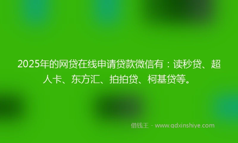 2025年的网贷在线申请贷款微信有：读秒贷、超人卡、东方汇、拍拍贷、柯基贷等。