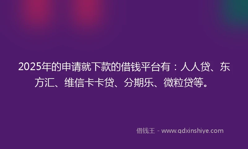 2025年的申请就下款的借钱平台有：人人贷、东方汇、维信卡卡贷、分期乐、微粒贷等。