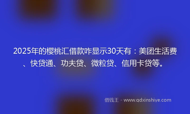 2025年的樱桃汇借款咋显示30天有：美团生活费、快贷通、功夫贷、微粒贷、信用卡贷等。