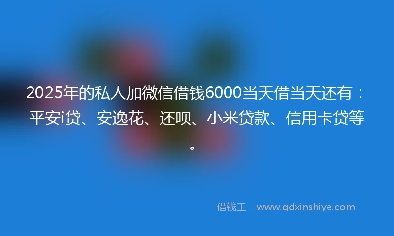 2025年的私人加微信借钱6000当天借当天还有：平安i贷、安逸花、还呗、小米贷款、信用卡贷等。