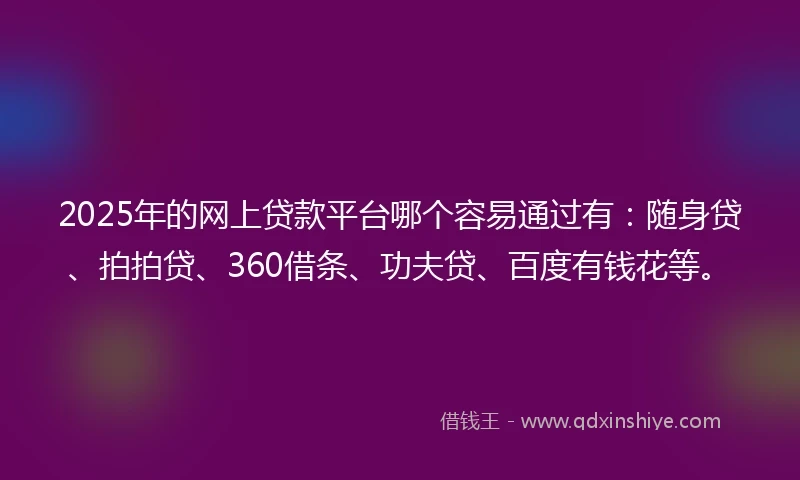 2025年的网上贷款平台哪个容易通过有：随身贷、拍拍贷、360借条、功夫贷、百度有钱花等。