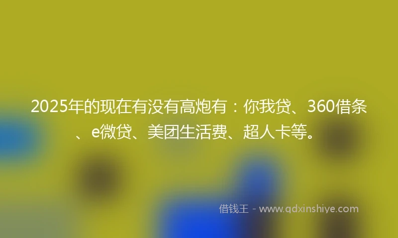 2025年的现在有没有高炮有：你我贷、360借条、e微贷、美团生活费、超人卡等。