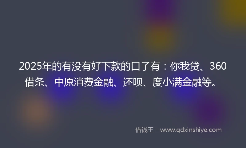 2025年的有没有好下款的口子有：你我贷、360借条、中原消费金融、还呗、度小满金融等。