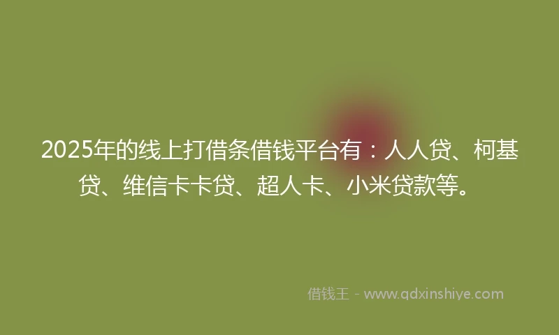 2025年的线上打借条借钱平台有：人人贷、柯基贷、维信卡卡贷、超人卡、小米贷款等。