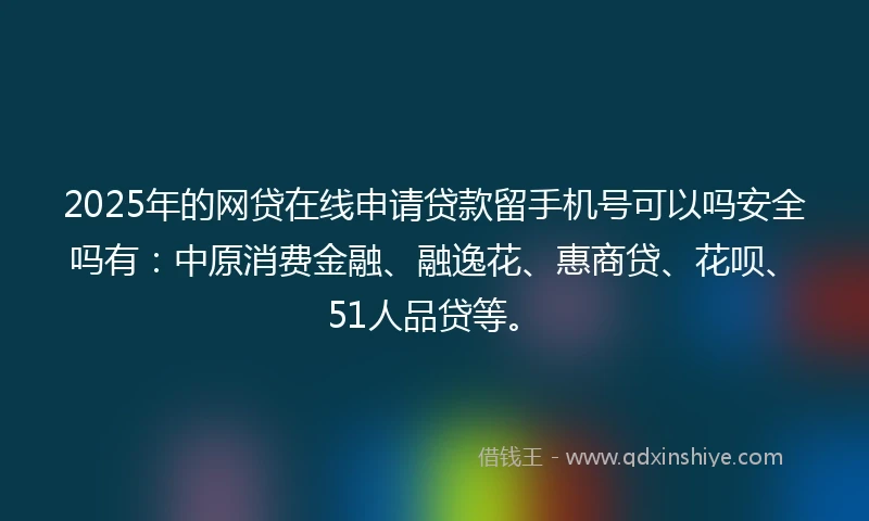 2025年的网贷在线申请贷款留手机号可以吗安全吗有：中原消费金融、融逸花、惠商贷、花呗、51人品贷等。