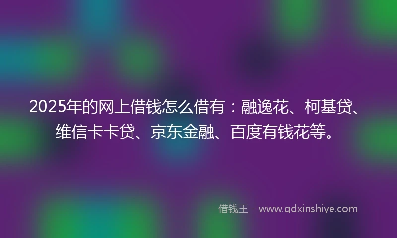 2025年的网上借钱怎么借有：融逸花、柯基贷、维信卡卡贷、京东金融、百度有钱花等。
