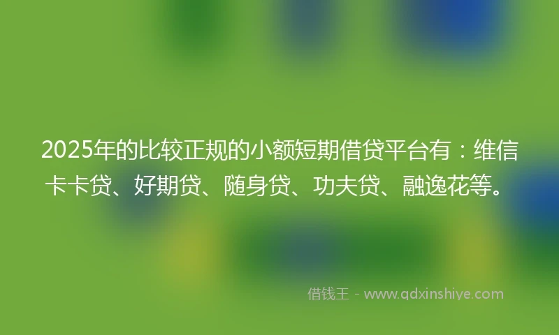 2025年的比较正规的小额短期借贷平台有：维信卡卡贷、好期贷、随身贷、功夫贷、融逸花等。
