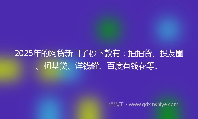 2025年的网贷新口子秒下款有：拍拍贷、投友圈、柯基贷、洋钱罐、百度有钱花等。