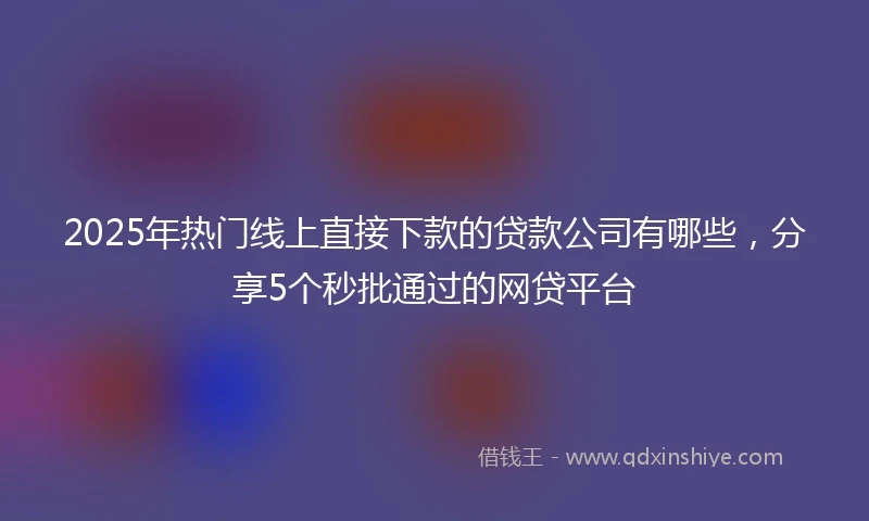 2025年热门线上直接下款的贷款公司有哪些，分享5个秒批通过的网贷平台