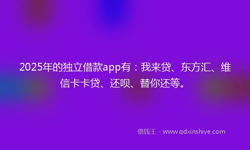 2025年的独立借款app有：我来贷、东方汇、维信卡卡贷、还呗、替你还等。
