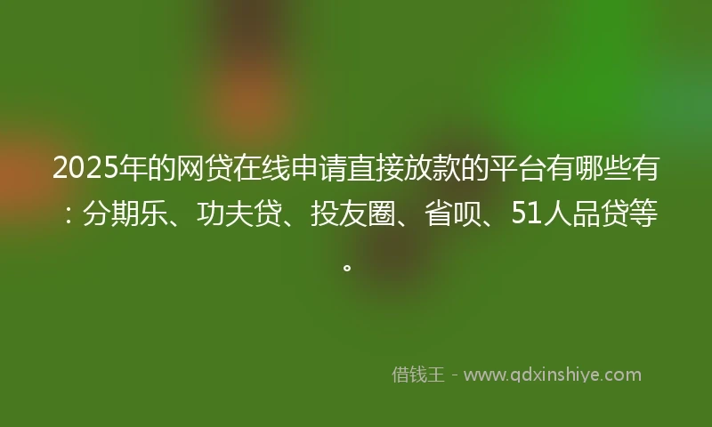 2025年的网贷在线申请直接放款的平台有哪些有：分期乐、功夫贷、投友圈、省呗、51人品贷等。