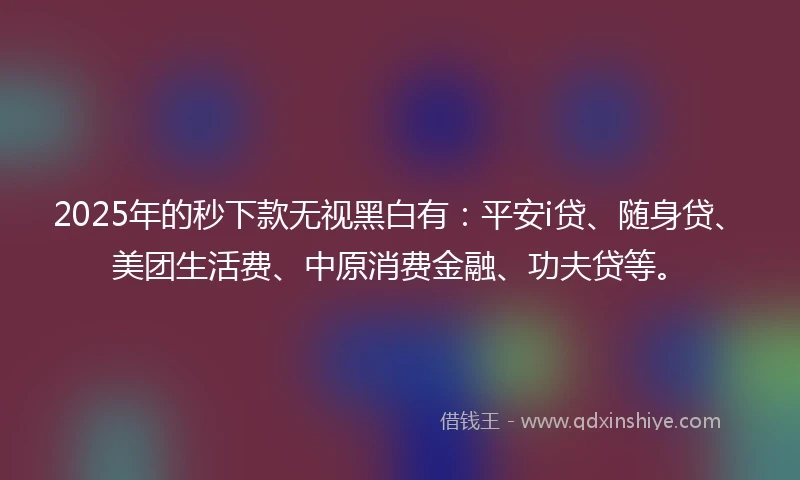 2025年的秒下款无视黑白有：平安i贷、随身贷、美团生活费、中原消费金融、功夫贷等。