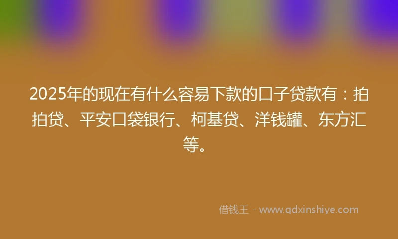 2025年的现在有什么容易下款的口子贷款有：拍拍贷、平安口袋银行、柯基贷、洋钱罐、东方汇等。