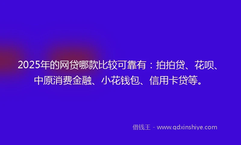 2025年的网贷哪款比较可靠有：拍拍贷、花呗、中原消费金融、小花钱包、信用卡贷等。