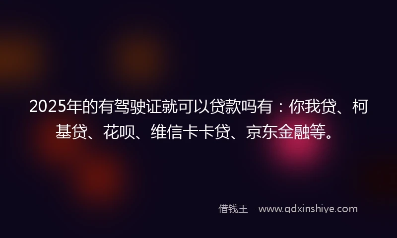 2025年的有驾驶证就可以贷款吗有：你我贷、柯基贷、花呗、维信卡卡贷、京东金融等。