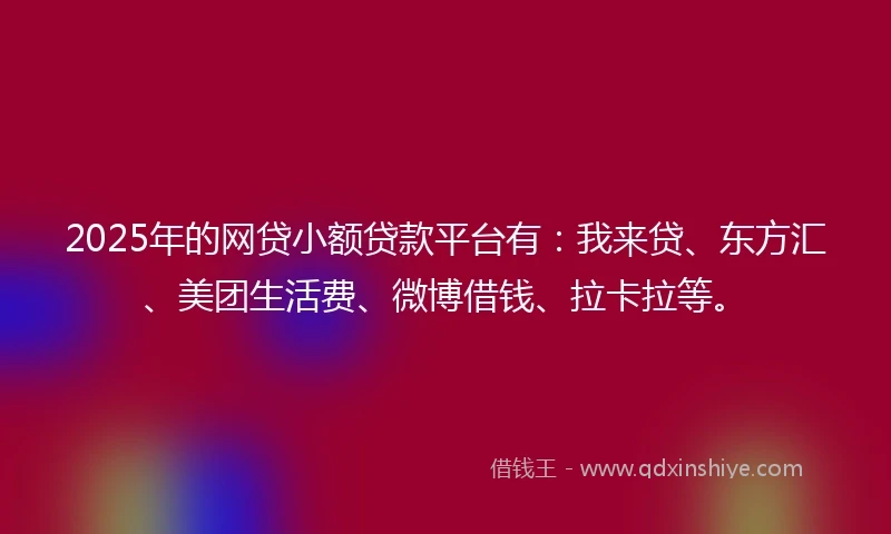 2025年的网贷小额贷款平台有：我来贷、东方汇、美团生活费、微博借钱、拉卡拉等。
