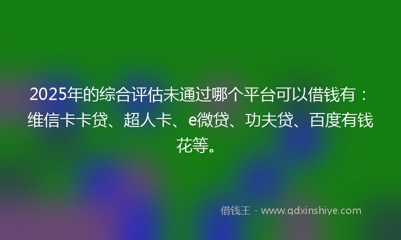 2025年的综合评估未通过哪个平台可以借钱有：维信卡卡贷、超人卡、e微贷、功夫贷、百度有钱花等。