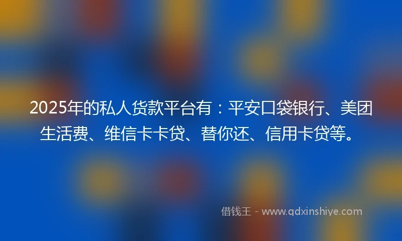 2025年的私人货款平台有：平安口袋银行、美团生活费、维信卡卡贷、替你还、信用卡贷等。