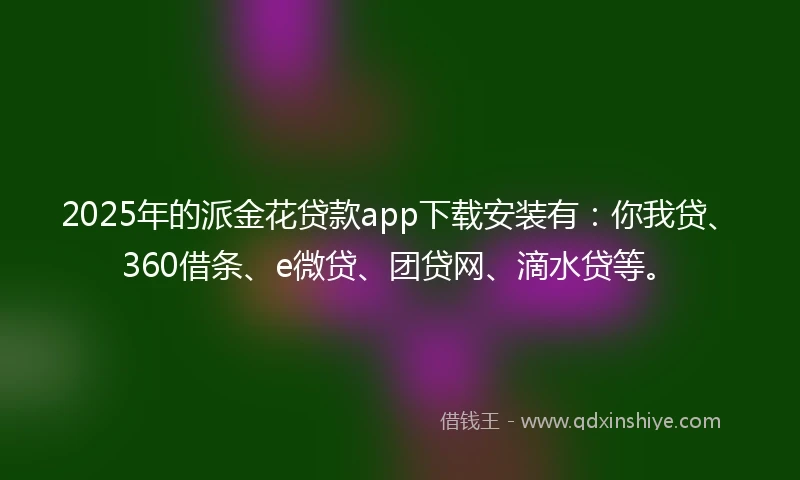 2025年的派金花贷款app下载安装有：你我贷、360借条、e微贷、团贷网、滴水贷等。