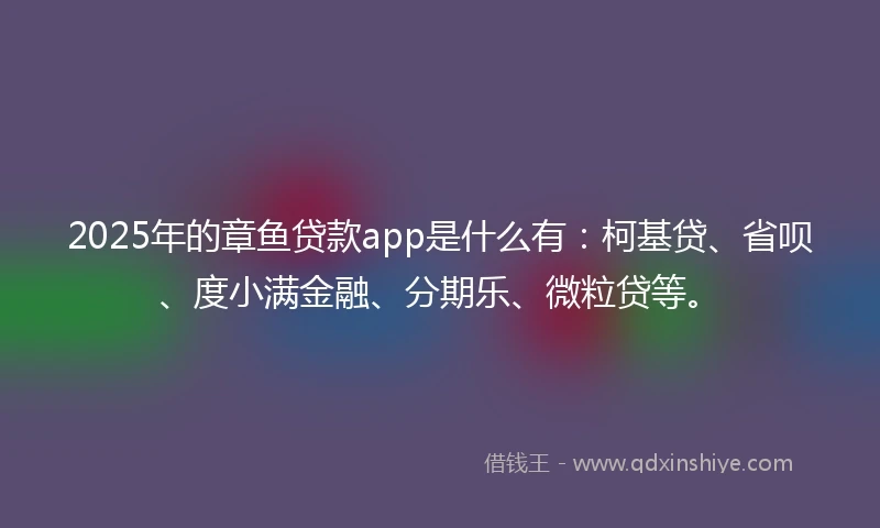 2025年的章鱼贷款app是什么有：柯基贷、省呗、度小满金融、分期乐、微粒贷等。
