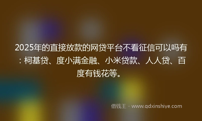 2025年的直接放款的网贷平台不看征信可以吗有：柯基贷、度小满金融、小米贷款、人人贷、百度有钱花等。