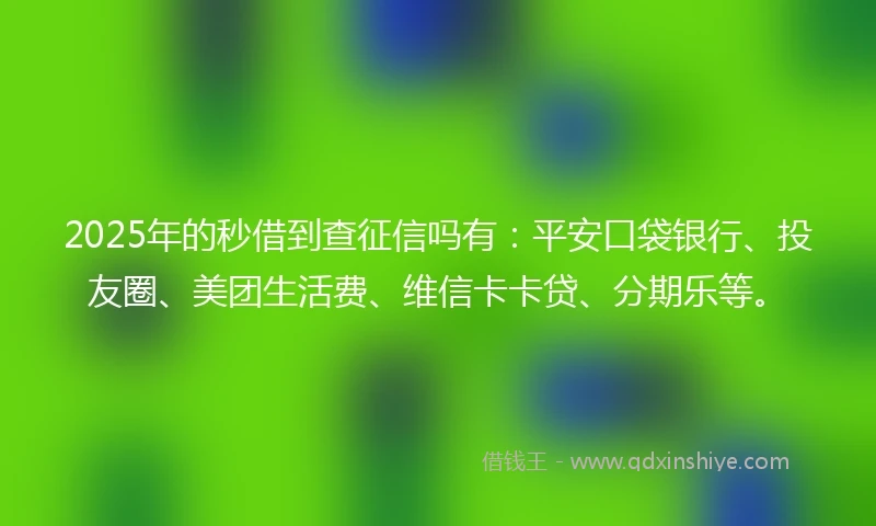 2025年的秒借到查征信吗有：平安口袋银行、投友圈、美团生活费、维信卡卡贷、分期乐等。