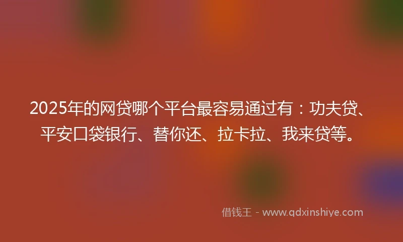 2025年的网贷哪个平台最容易通过有：功夫贷、平安口袋银行、替你还、拉卡拉、我来贷等。