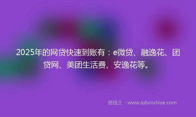 2025年的网贷快速到账有：e微贷、融逸花、团贷网、美团生活费、安逸花等。