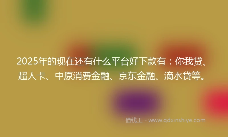 2025年的现在还有什么平台好下款有：你我贷、超人卡、中原消费金融、京东金融、滴水贷等。