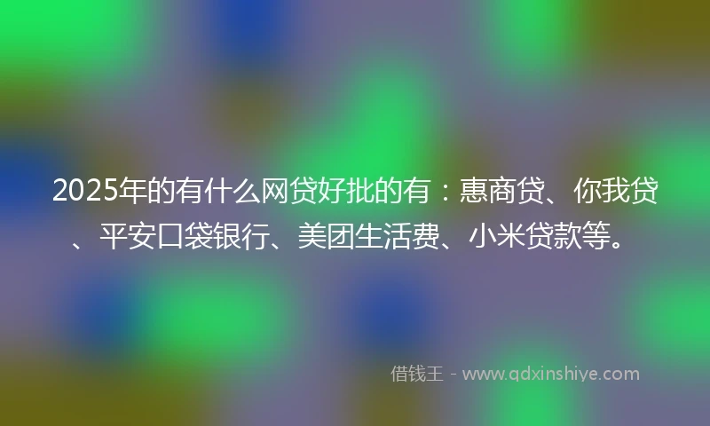 2025年的有什么网贷好批的有：惠商贷、你我贷、平安口袋银行、美团生活费、小米贷款等。