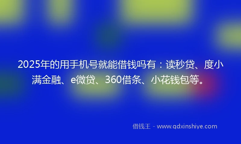 2025年的用手机号就能借钱吗有：读秒贷、度小满金融、e微贷、360借条、小花钱包等。