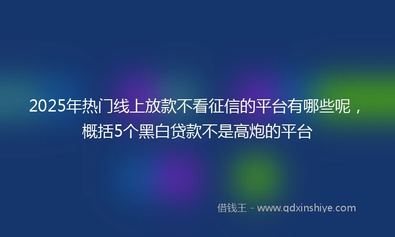 2025年热门线上放款不看征信的平台有哪些呢，概括5个黑白贷款不是高炮的平台