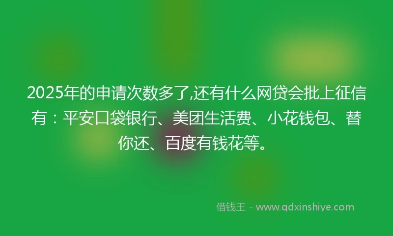 2025年的申请次数多了,还有什么网贷会批上征信有：平安口袋银行、美团生活费、小花钱包、替你还、百度有钱花等。