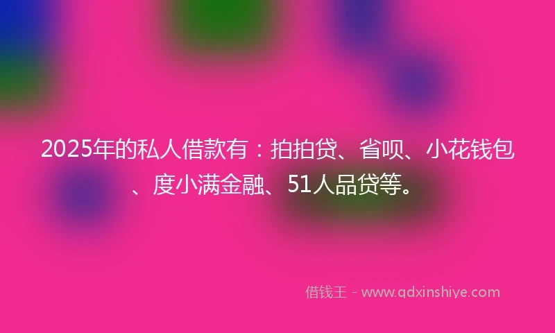 2025年的私人借款有：拍拍贷、省呗、小花钱包、度小满金融、51人品贷等。