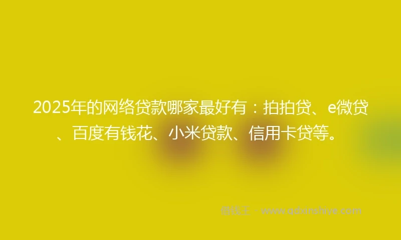 2025年的网络贷款哪家最好有：拍拍贷、e微贷、百度有钱花、小米贷款、信用卡贷等。