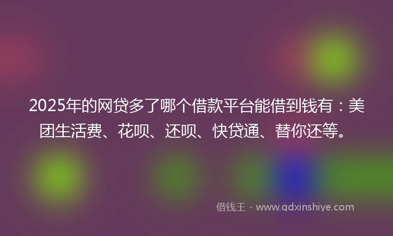 2025年的网贷多了哪个借款平台能借到钱有：美团生活费、花呗、还呗、快贷通、替你还等。