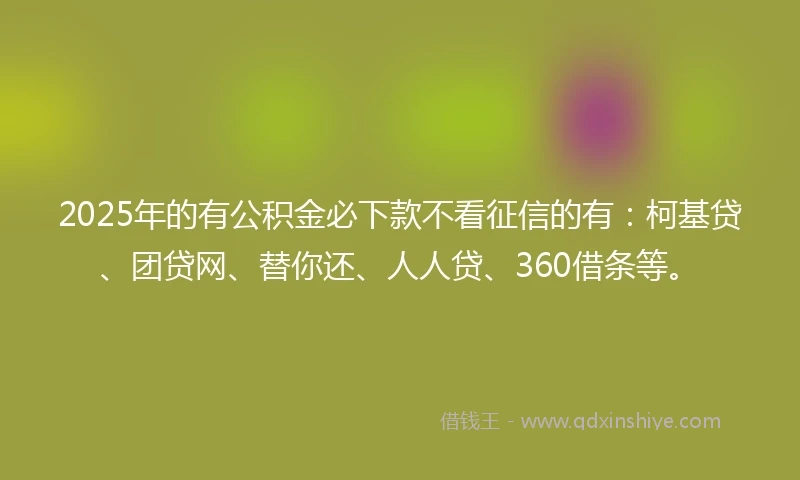2025年的有公积金必下款不看征信的有：柯基贷、团贷网、替你还、人人贷、360借条等。