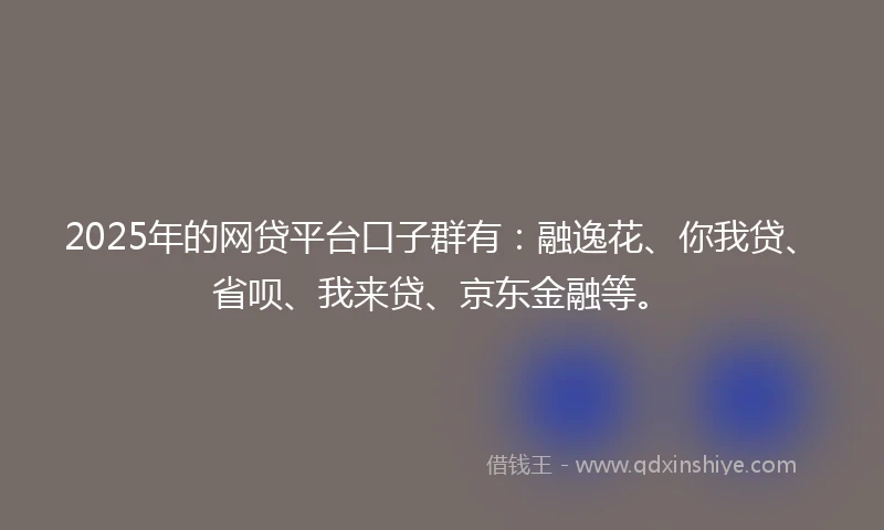 2025年的网贷平台口子群有：融逸花、你我贷、省呗、我来贷、京东金融等。
