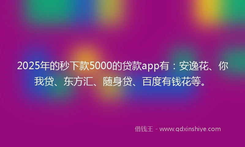 2025年的秒下款5000的贷款app有：安逸花、你我贷、东方汇、随身贷、百度有钱花等。