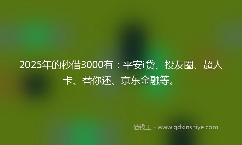 2025年的秒借3000有：平安i贷、投友圈、超人卡、替你还、京东金融等。