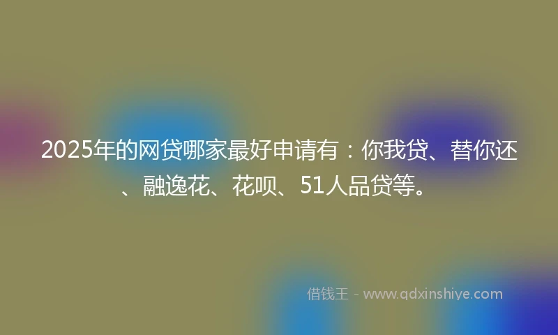 2025年的网贷哪家最好申请有：你我贷、替你还、融逸花、花呗、51人品贷等。