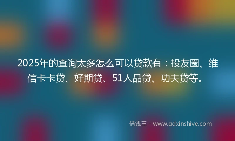 2025年的查询太多怎么可以贷款有：投友圈、维信卡卡贷、好期贷、51人品贷、功夫贷等。