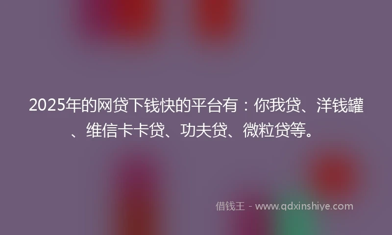 2025年的网贷下钱快的平台有：你我贷、洋钱罐、维信卡卡贷、功夫贷、微粒贷等。