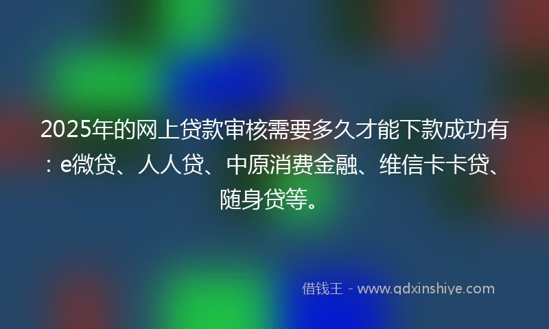 2025年的网上贷款审核需要多久才能下款成功有：e微贷、人人贷、中原消费金融、维信卡卡贷、随身贷等。