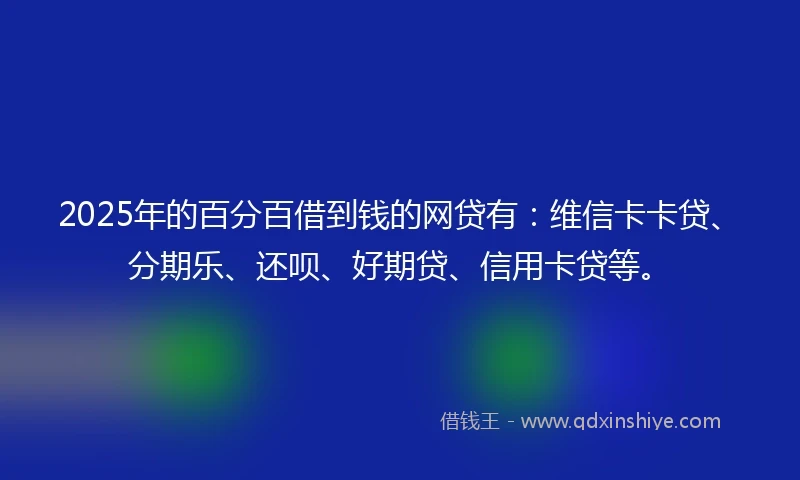 2025年的百分百借到钱的网贷有：维信卡卡贷、分期乐、还呗、好期贷、信用卡贷等。