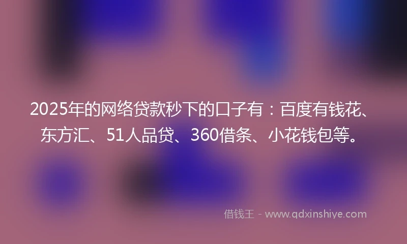 2025年的网络贷款秒下的口子有:百度有钱花、东方汇、51人品贷、360借条、小花钱包等。