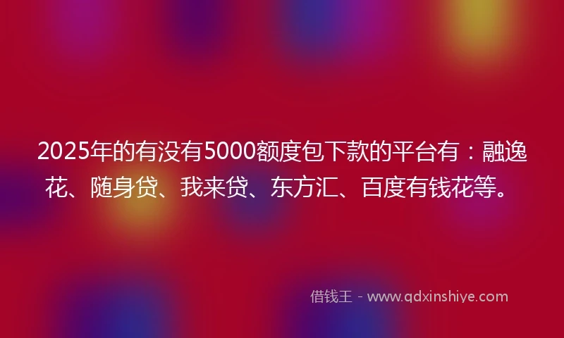 2025年的有没有5000额度包下款的平台有：融逸花、随身贷、我来贷、东方汇、百度有钱花等。
