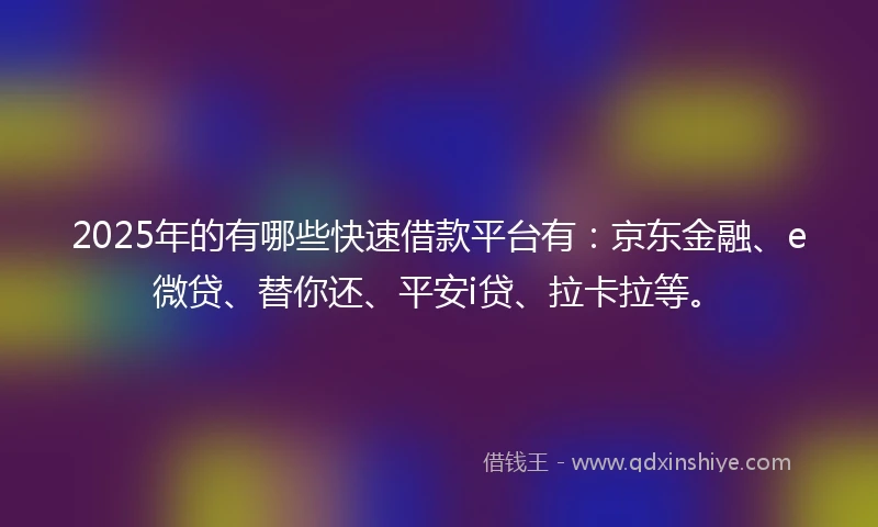 2025年的有哪些快速借款平台有：京东金融、e微贷、替你还、平安i贷、拉卡拉等。