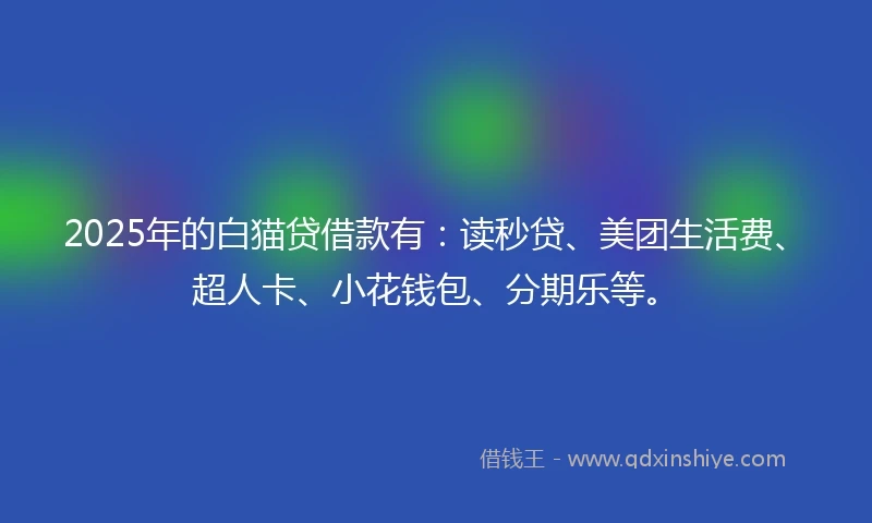 2025年的白猫贷借款有：读秒贷、美团生活费、超人卡、小花钱包、分期乐等。
